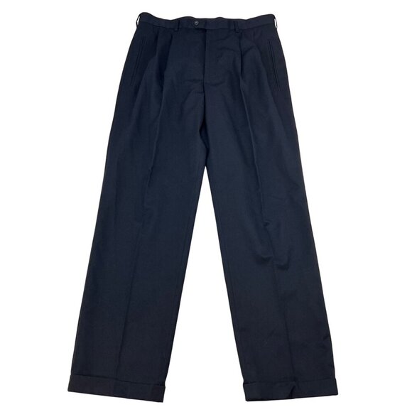 MASSINI Men’s Pleated Front Dress Pants Cuffed Navy Size 36x32 - Picture 1 of 8